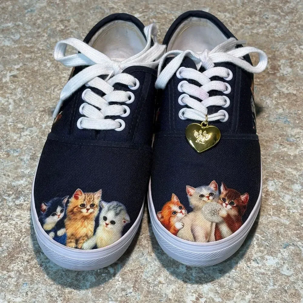 Bradford Exchange Jurgen Scholz Kitty Cat Kitten Canvas Art Lace Up Shoes Size 7
